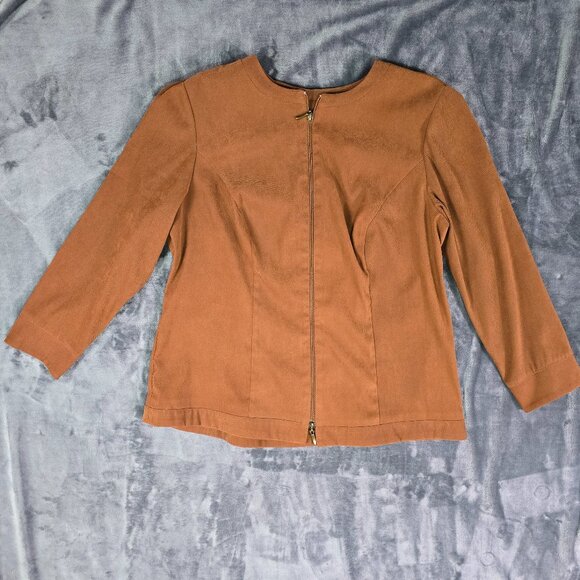 Ashley Stewart Faux Suede Jacket | Brown Zip-Up | Women's 16 | Vintage Style - Picture 9 of 13